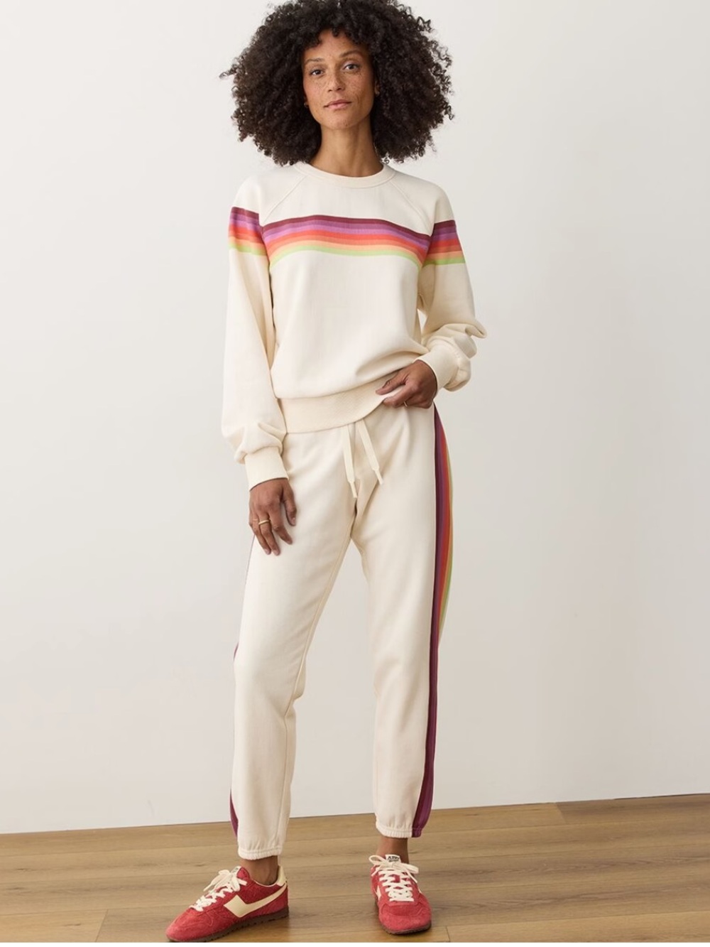 Marine Layer Cloud 9 Stripe Cotton Blend Sweatshirt Sweatpant Set Size Medium